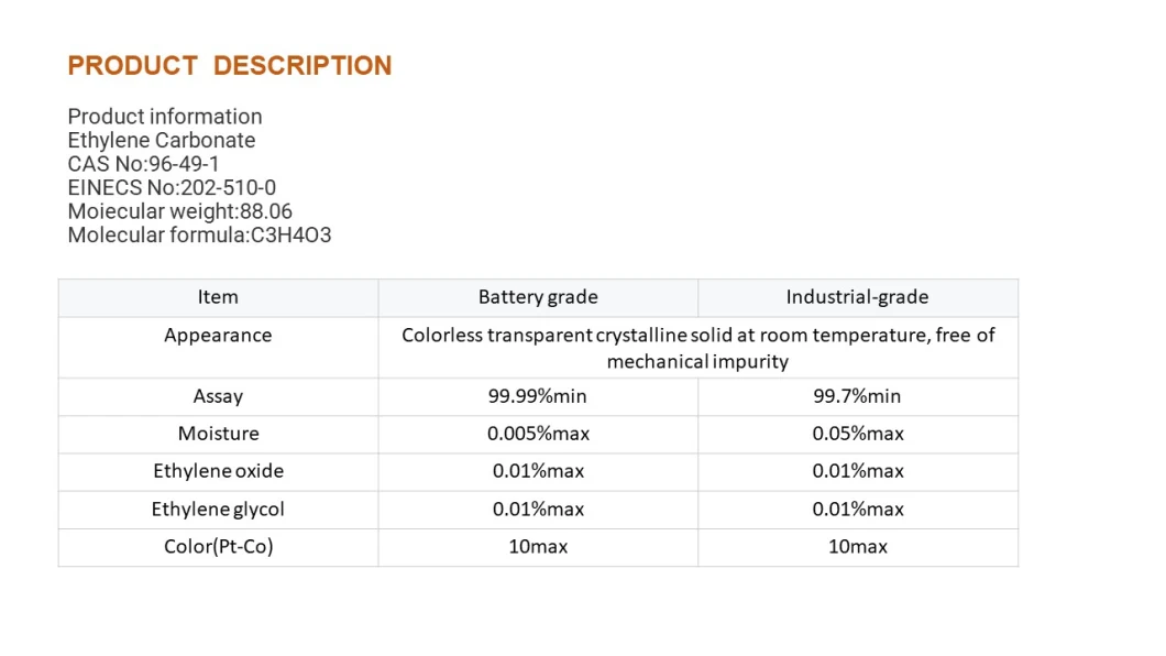 Ethylene Carbonate 99.99% CAS 202-510-0 Solvents to Replace Toxic Substances Like Aromatics, Ketones, Chlorinated Solvents