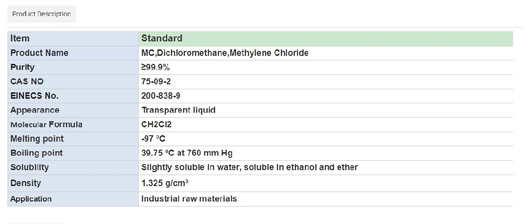 Factory Direct Supply Methylene Chloride Dichloromethane CAS 75-09-2